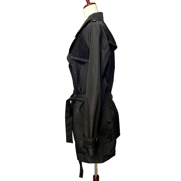 SUSAN GRAVER Women's 3X Belted Trench Coat Black Rain Button Mesh Plus Size - Picture 2 of 9
